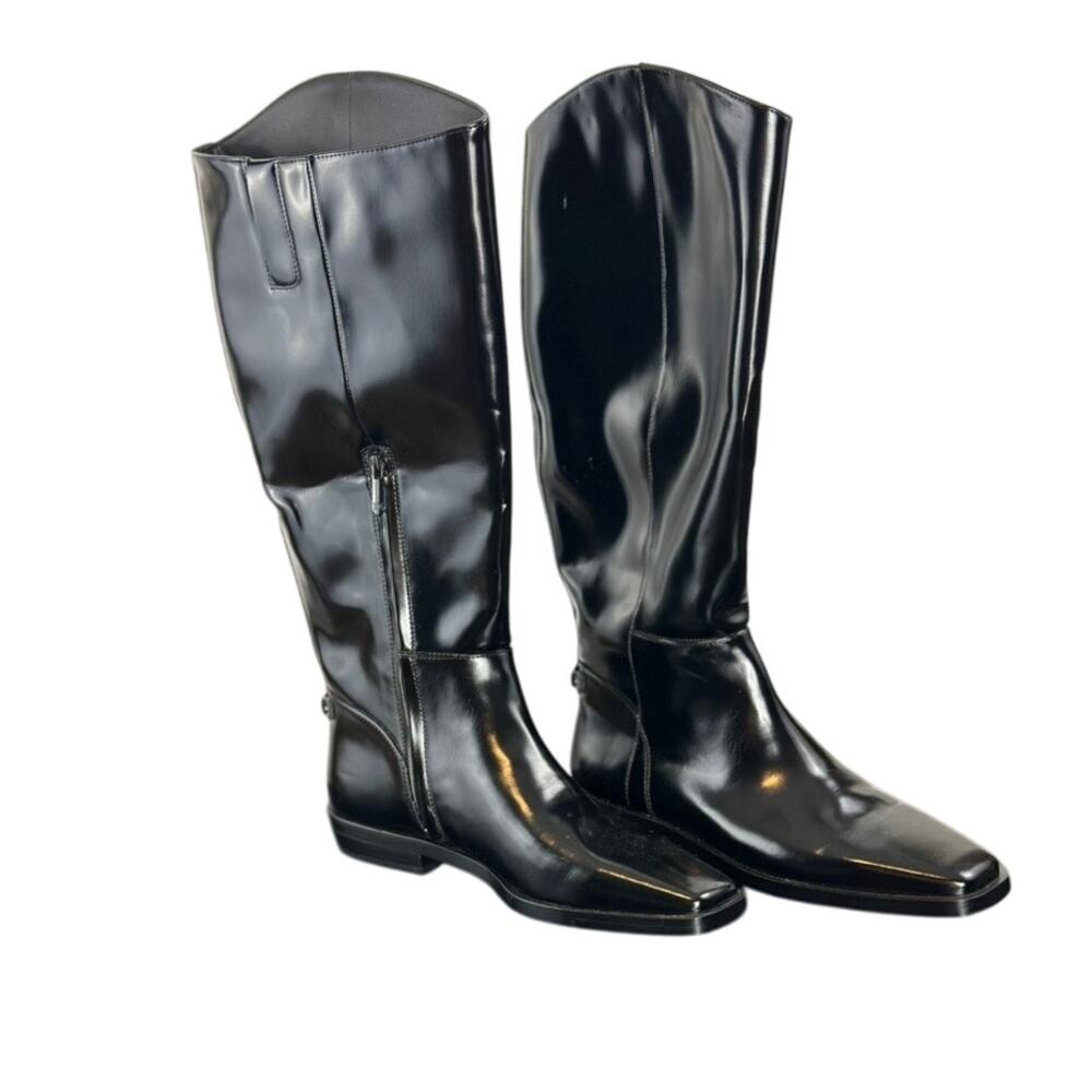 SAM EDELMAN Cesar BLACK patent riding boots 8.5 ATH Like New 8 1/2